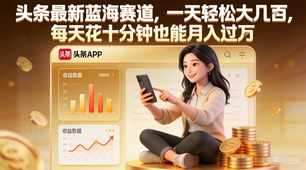 头条最新蓝海赛道，一天轻松大几张，每天花十分钟也能月入过1W【揭秘】