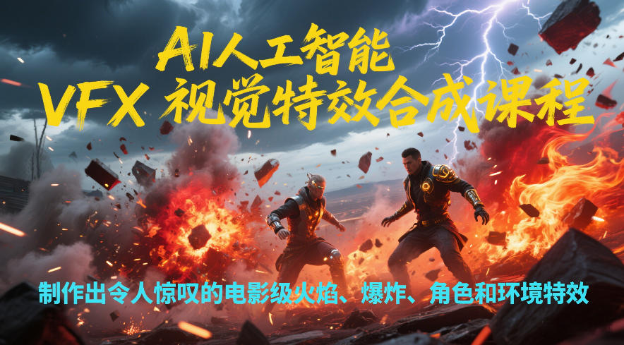 AI人工智能VFX视觉特效合成课程，制作出令人惊叹的电影级火焰、爆炸、角色和环境特效