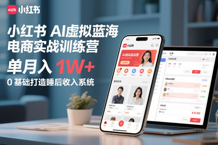 小红书AI虚拟蓝海电商实战训练营，单月入1W+，0基础打造睡后收入系统（更新）